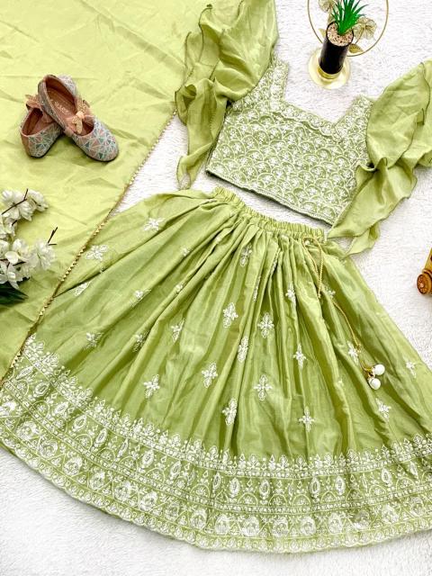 Trending  Embroidered Work Chinon Green Surat wholesale children clothing - wholesale export